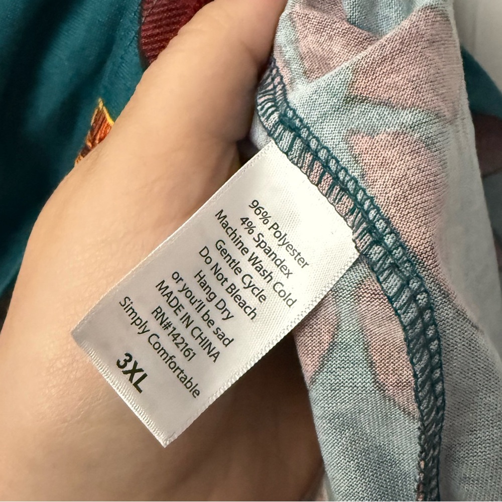 3XL LuLaRoe Teal and Red Floral Short Sleeve Top - Picture 5 of 6